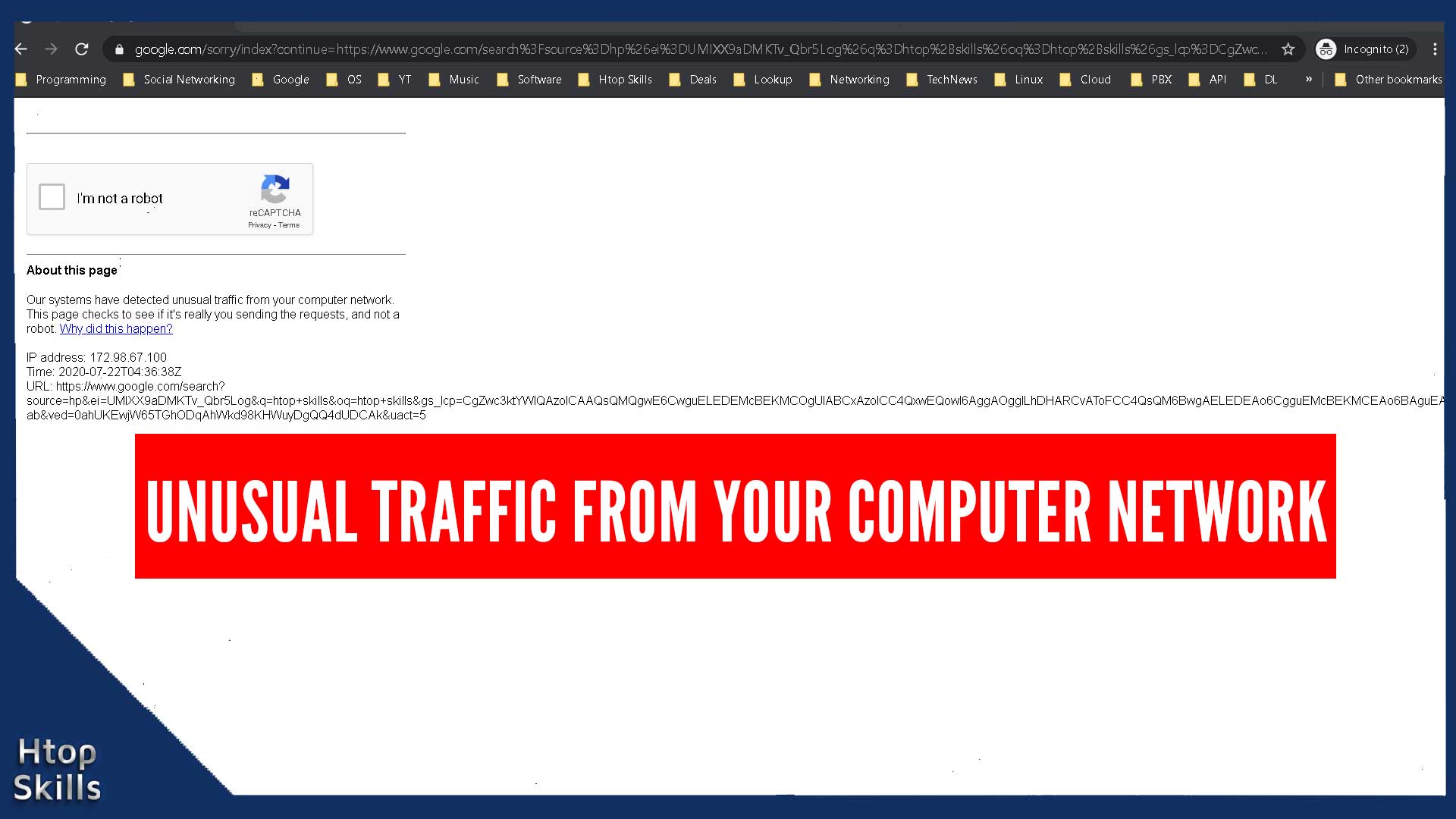 Image contains error message on google.com “Unusual traffic from your computer network”