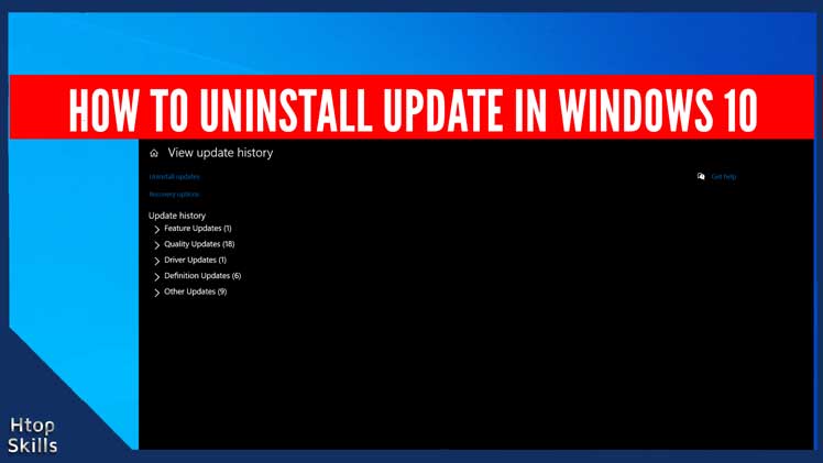 Image contains Windows 10 desktop and Windows update history screen
